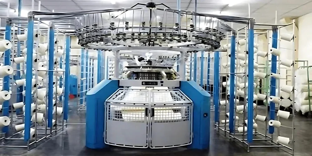 Circular knitting machines on a knitwear production floor